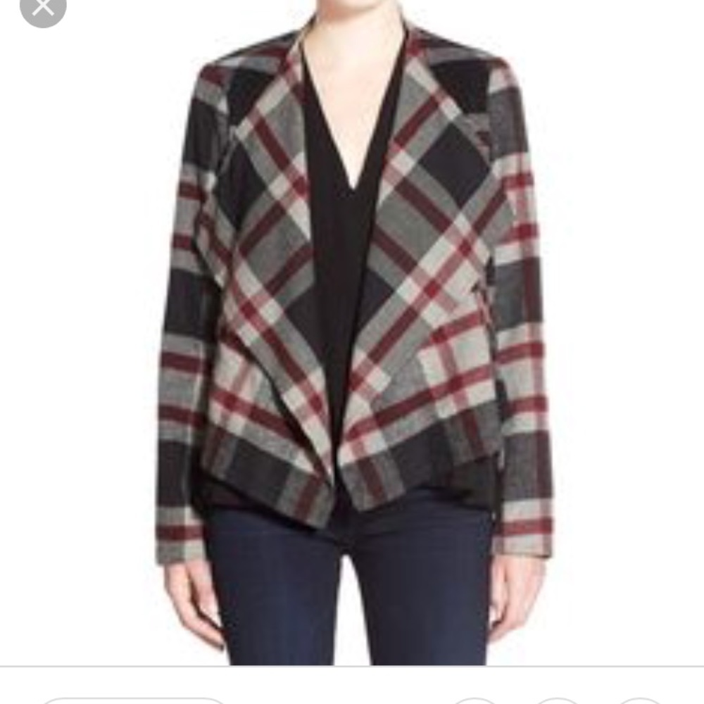 Plaid Open Front Jacket